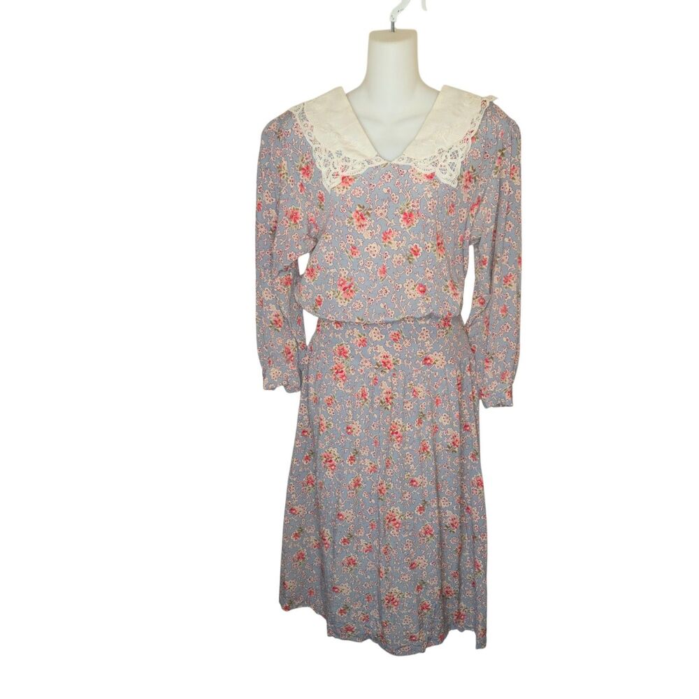 Carol Anderson Vintage  California Floral Midi Dress Lace Bertha Collar 9/10